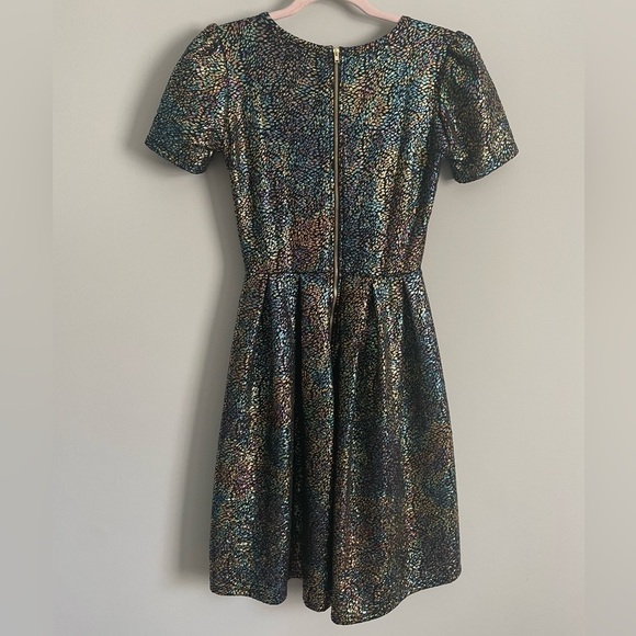 Lularoe Elegant Unicorn Amelia Dress Oil Slick Rainbow Mermaid Metallic - Picture 10 of 14